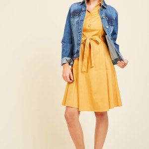 Vintage Style Hepcat Soda Fountain Fit & Flare Yellow Shirt Dress - Modcloth XS